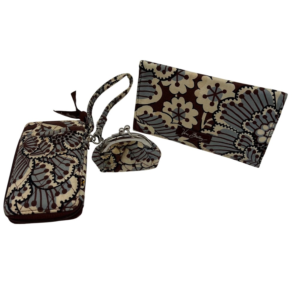Vera Bradley Slate Blooms 3-Piece Set - Wristlet, Coin Purse, Checkbook Cover
